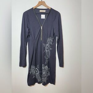 For Love & Liberty Johnny Was Zip Front Tencel Whimsigoth Beaded Dress Sz L New